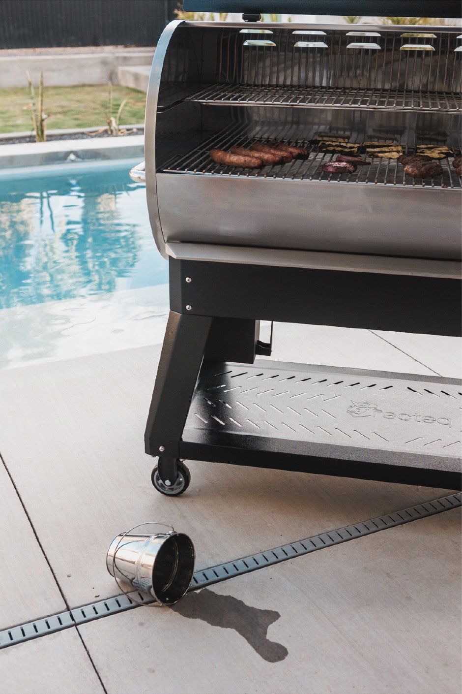 Wood pellet grill with The Grease Box installed